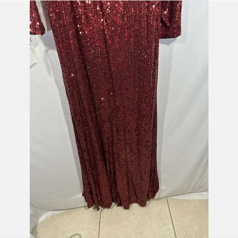 NEW $398 IEENA Mac‎ Duggal [ 16 ] Sequin Wrap Evening Gown in Wine Red #Q480